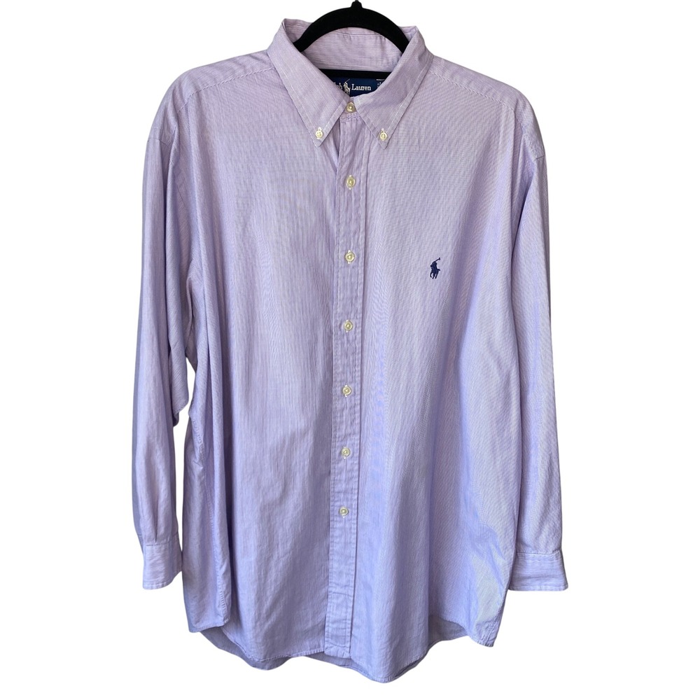 Ralph Lauren Yarmouth Mens‎ 16.5 32/33 Purple White Striped Cotton Shirt